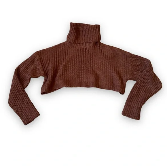 Brown cropped forever 21 knit turtleneck sweater